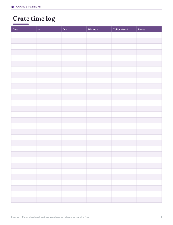 Preview of Printable Crate Log Sheet
